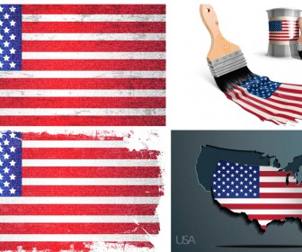 Grunge USA Flag backgrounds and America flag paper map vectors