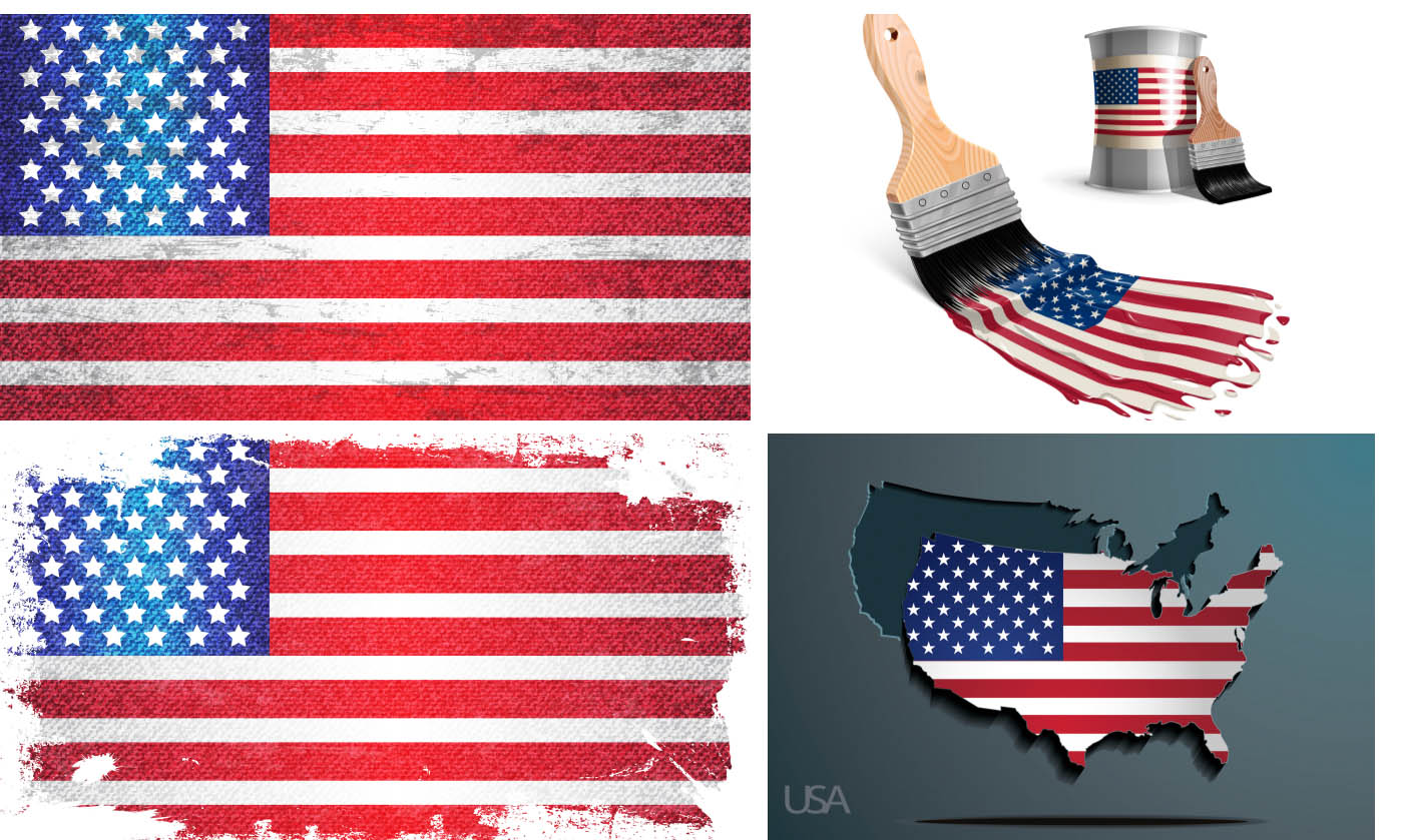 Grunge USA Flag backgrounds and America flag paper map vectors