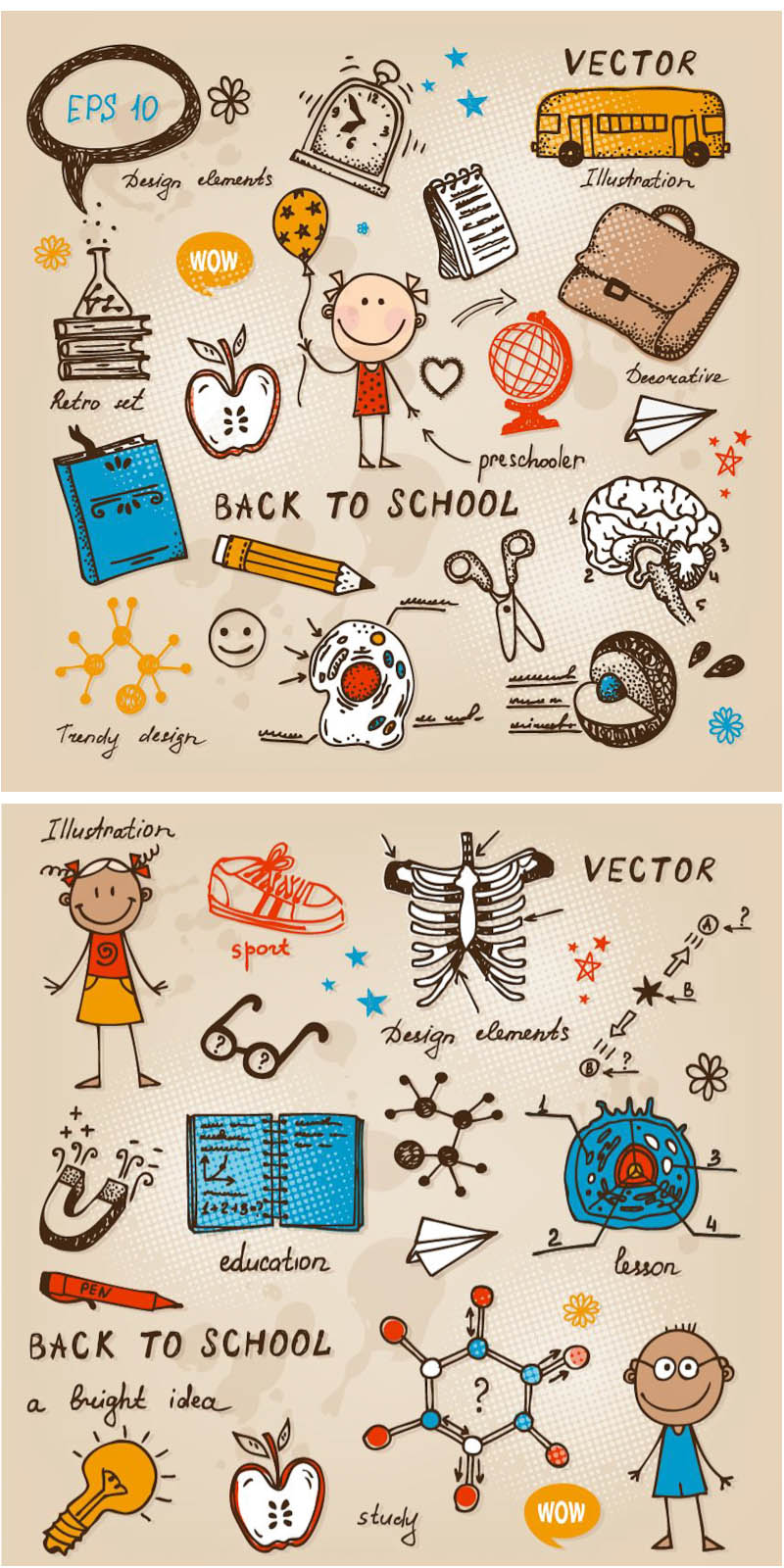 Hand drawn back to school design elements vector