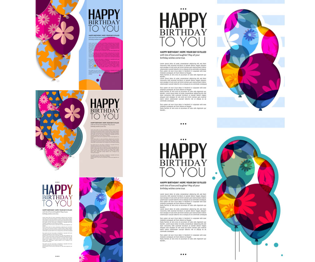 Happy birthday cards with floral balloons