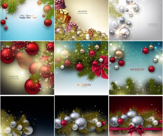 Holiday background with Christmas balls and Christmas tree branch