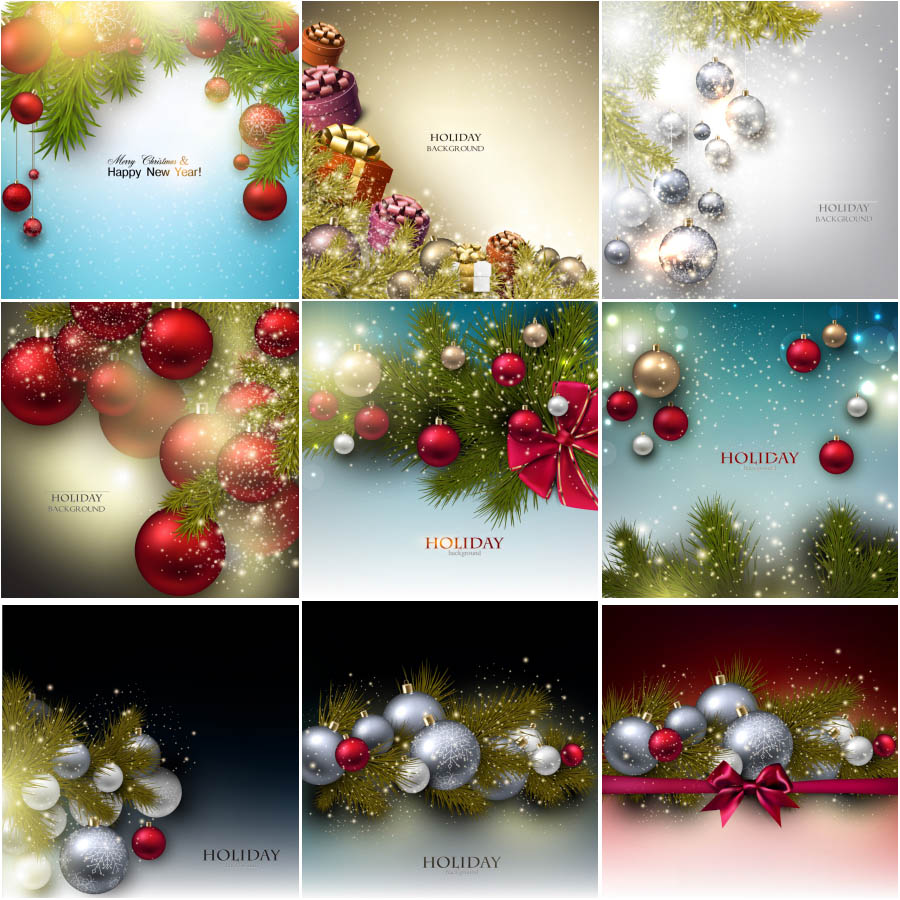 Holiday background with Christmas balls and Christmas tree branch