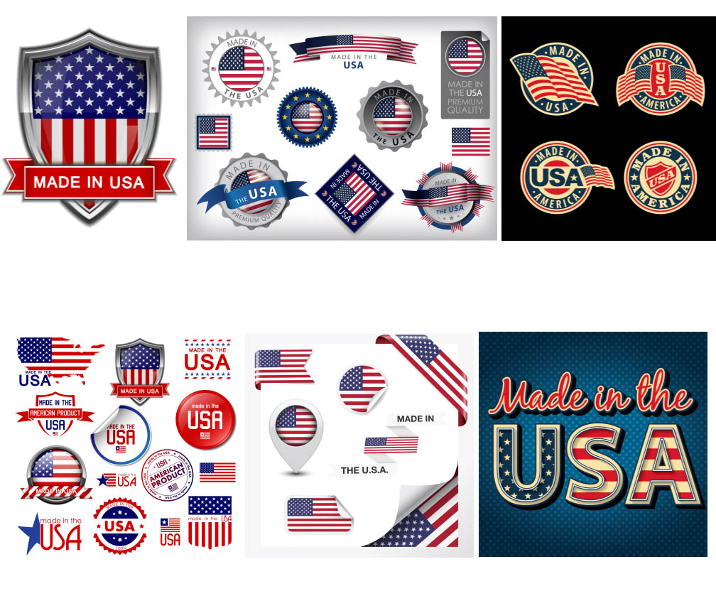 Made in the USA labels and backgrounds vectors