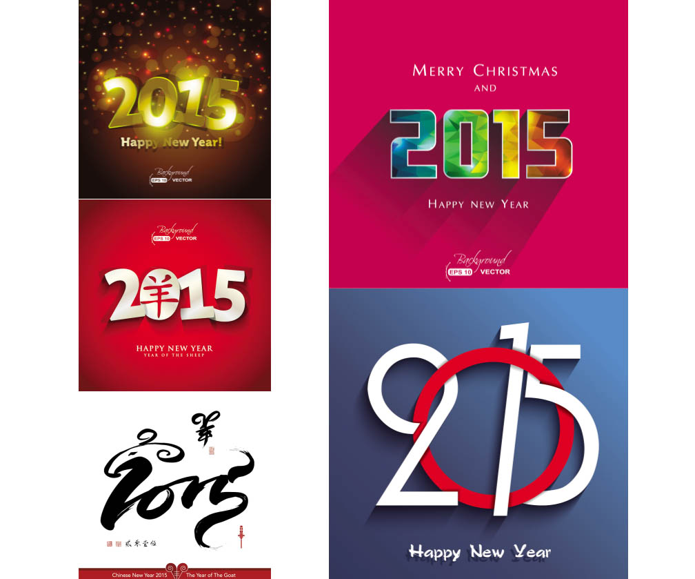 Merry Christmas and Happy New Year backgrounds 2015 inscription vectors