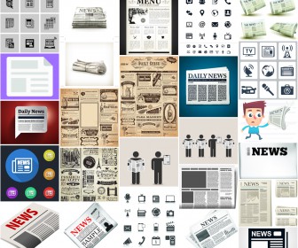 Retro newspaper, folded newspaper, news icons