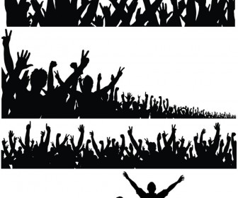 Silhouette of a crowd of people with their hands raised