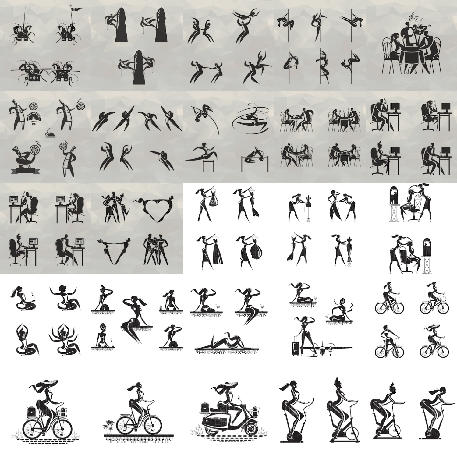 Sports Office work Athletics Barber Bicycle and other icons
