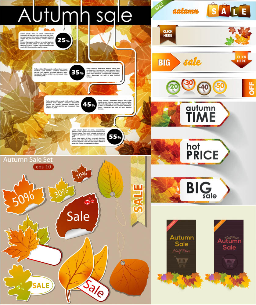 Vintage Autumn (fall) sale backrounds and banners