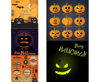 Vintage Halloween cards and pumpkins templates vector