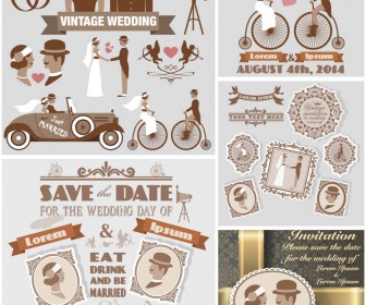Vintage style wedding invitations vector