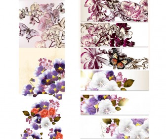 Violet floral backgrounds and banners