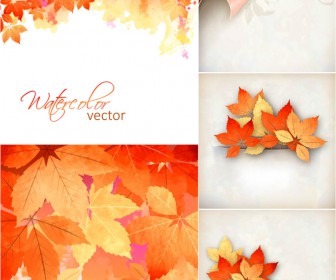Watercolor Autumn (fall) backgrounds with leaves