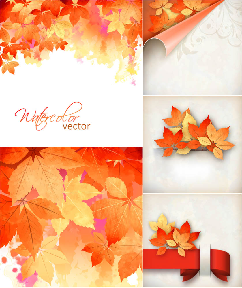 Watercolor Autumn (fall) backgrounds with leaves
