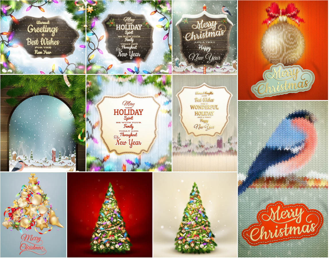 2015 New Year and Christmas backgrounds, background with decorated fir tree
