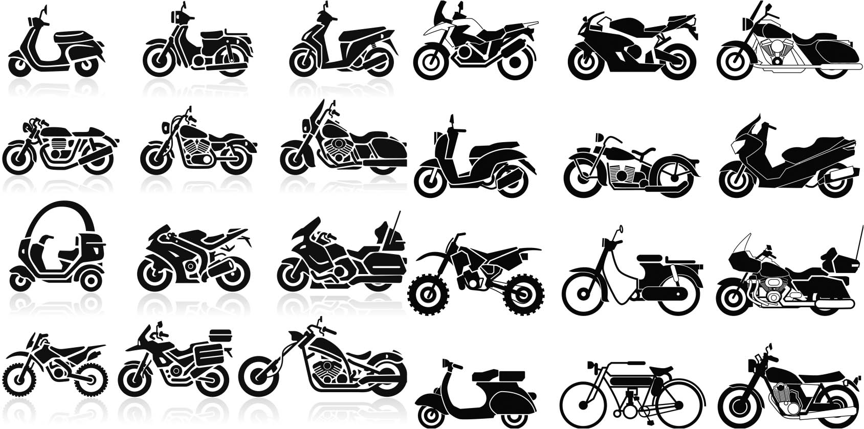 All type Motorcycles silhouettes