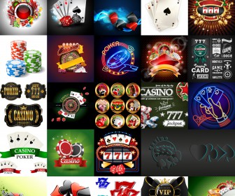Casino design elements card suit, game pieces, jackpot, poker