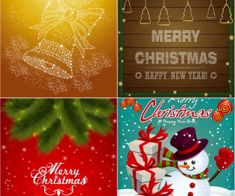 Christmas backgrounds with bell, snowman and gifts