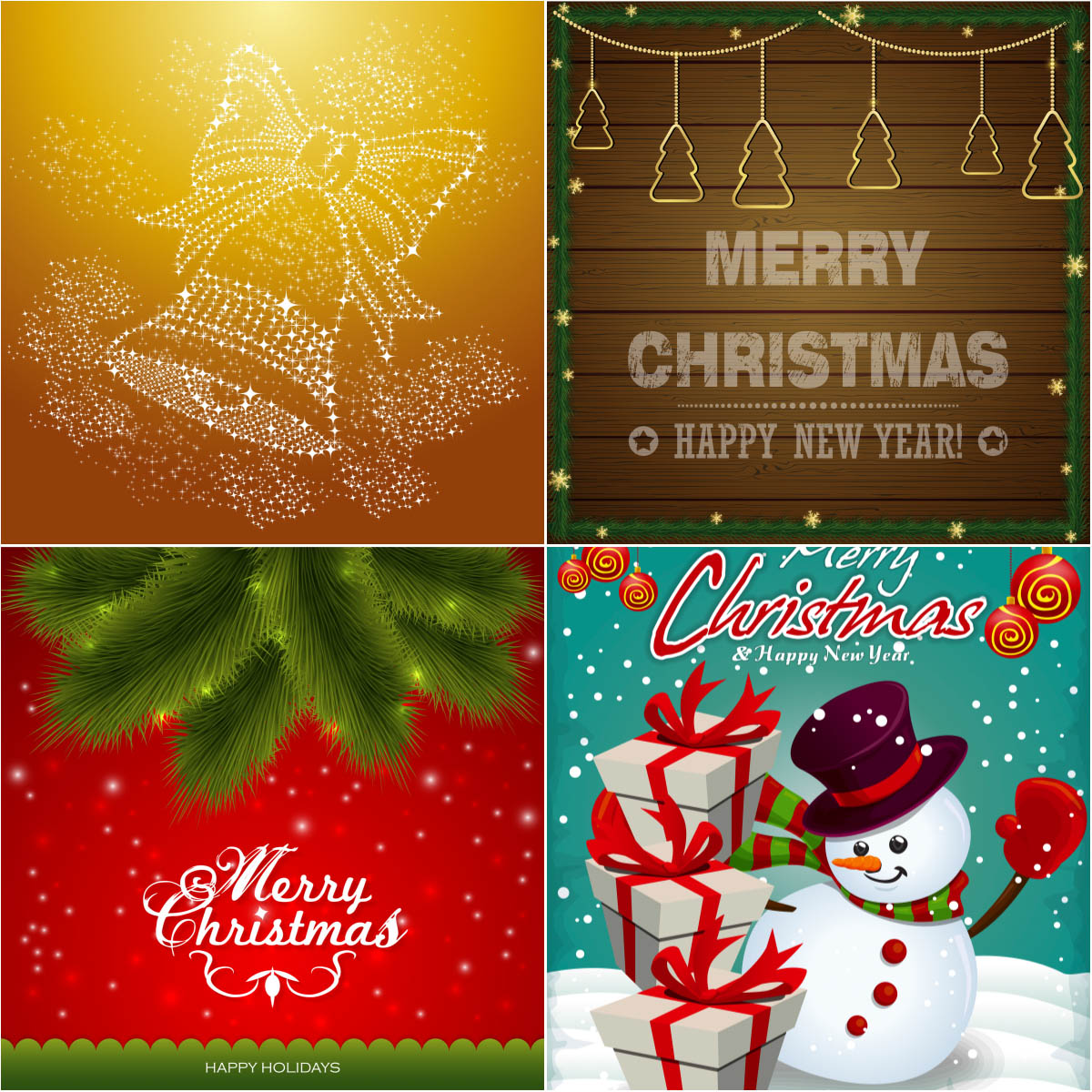 Christmas backgrounds with bell, snowman and gifts