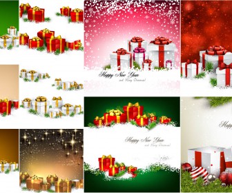 Christmas backgrounds with fir branches and gift boxes vector 2020 - 2021