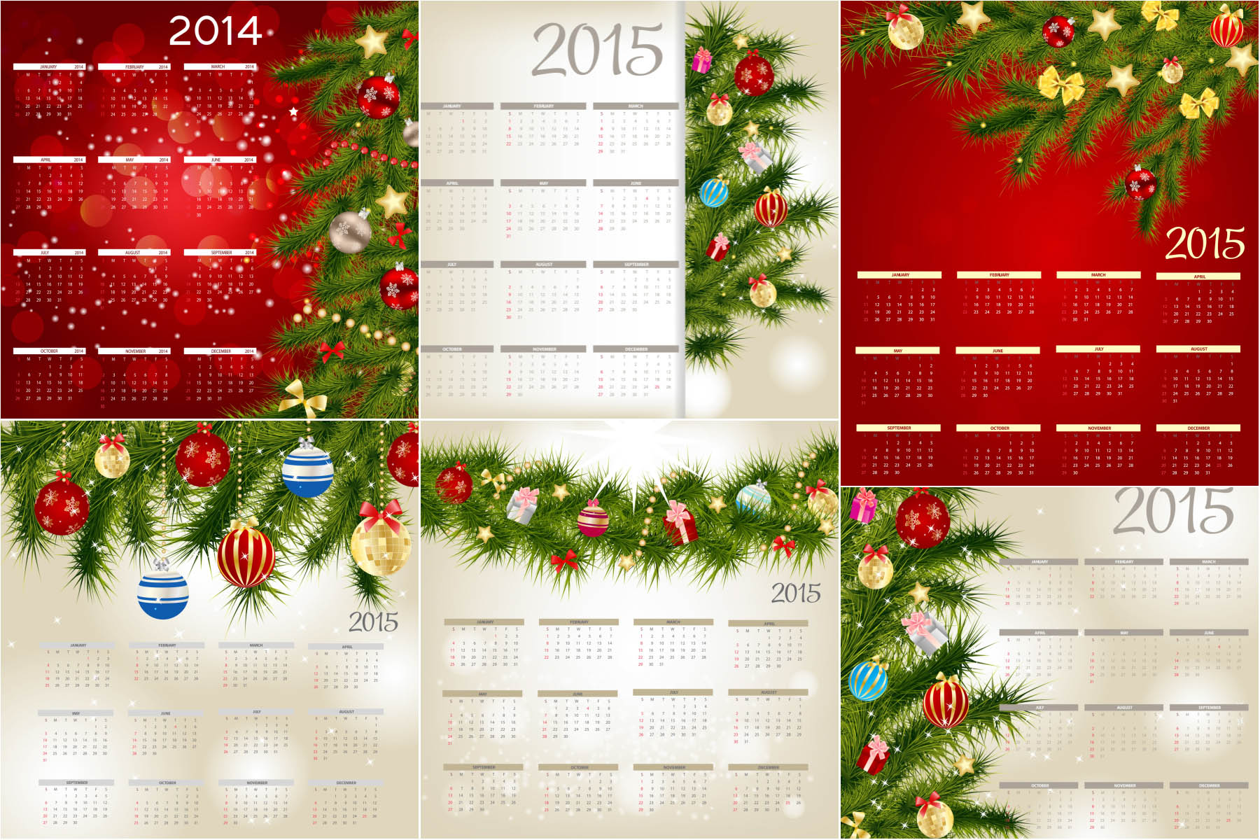 Christmas calendar 2015 with Christmas toys and Christmas tree branch