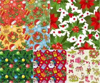 Christmas patterns with Santa Claus, gifts and christmas articles vector 2020 - 2021