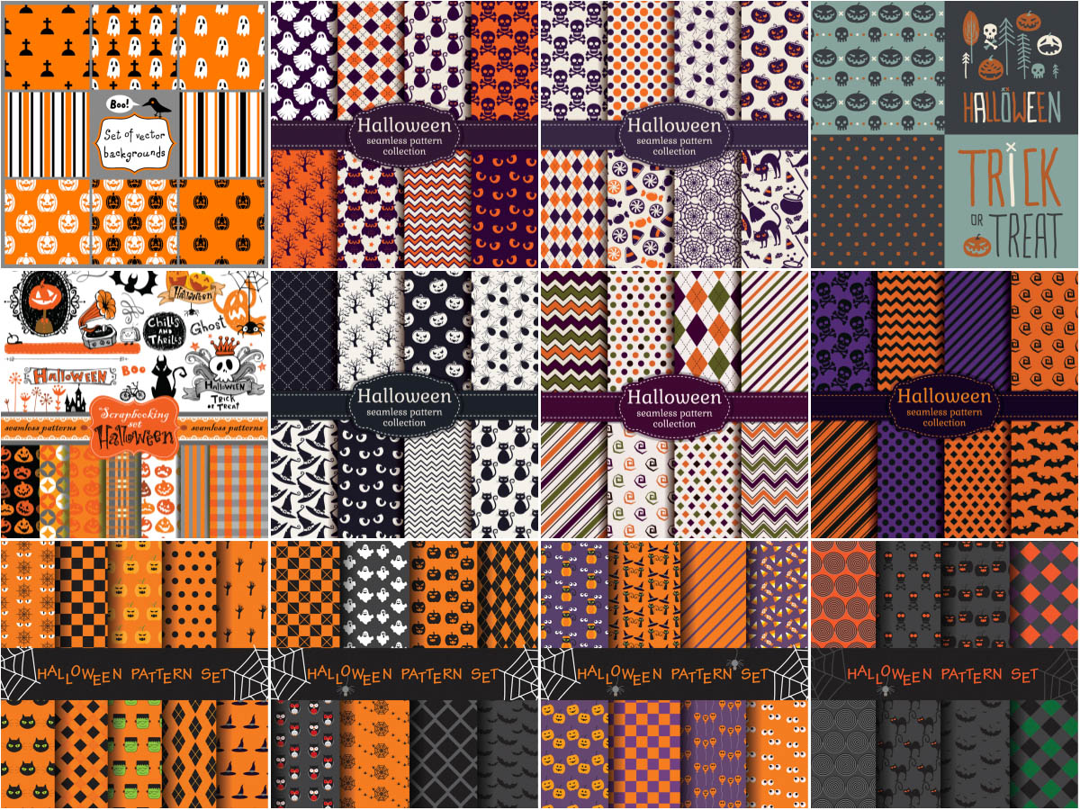 Halloween backgrounds and collection seamless patterns
