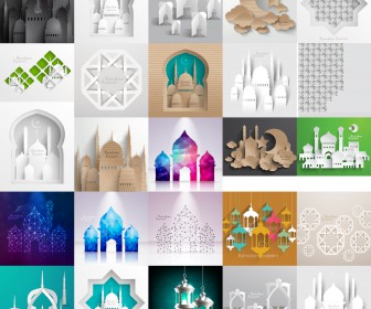 Islamic buildings backgrounds vector