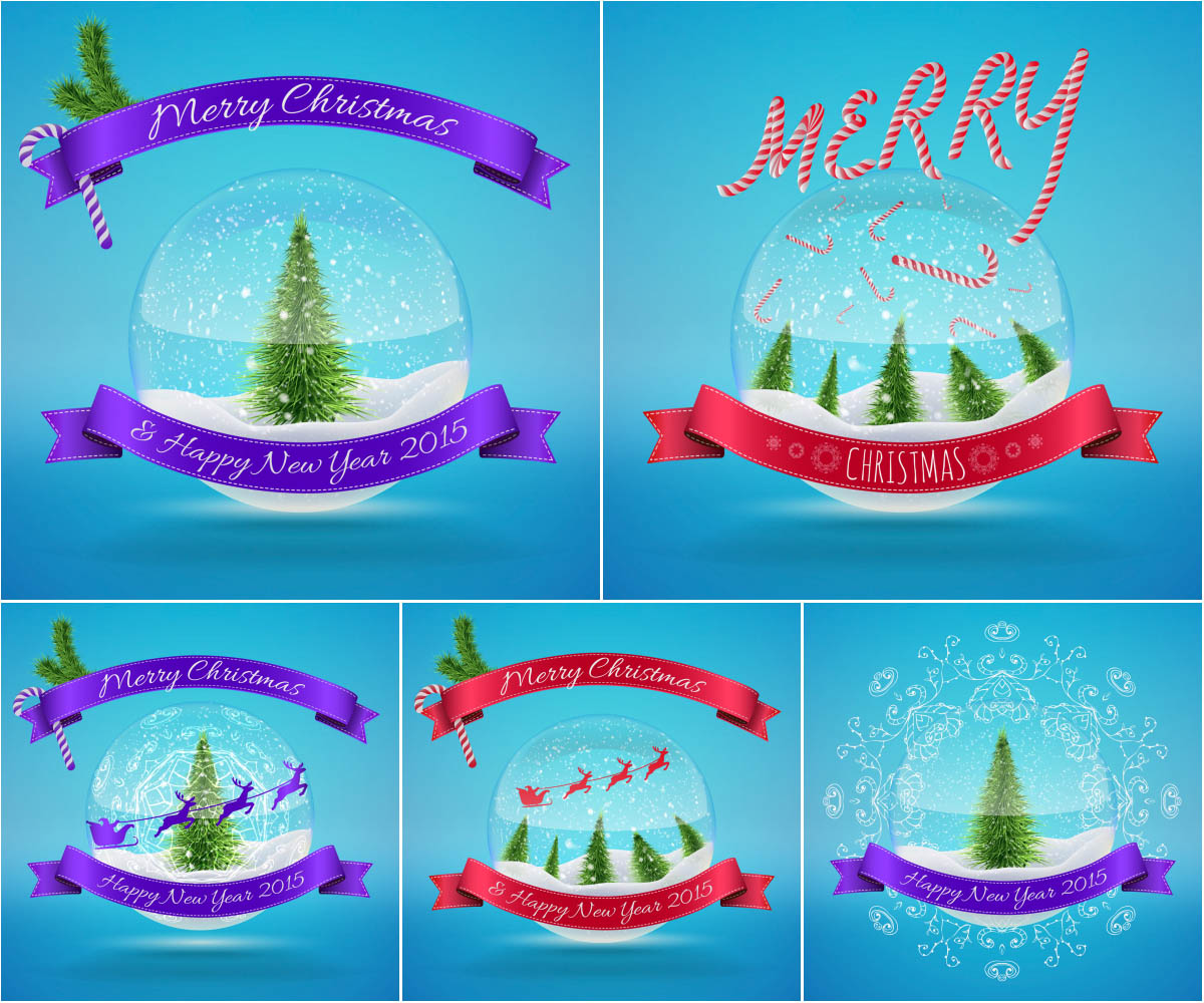 Merry Christmas glass snow balls backgrounds