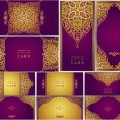 Purple template for greeting cards decorated with golden frames