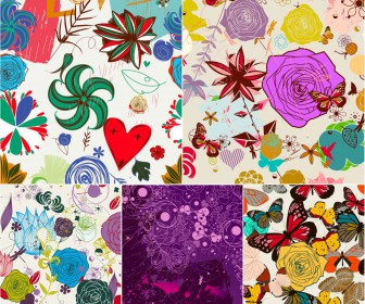 Retro floral seamless backgrounds set 2