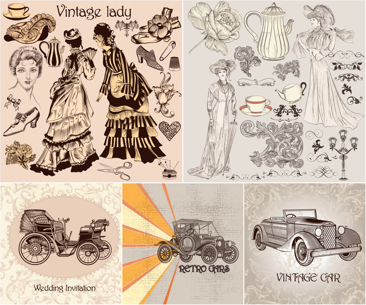 Retro style cars, womans and accesories