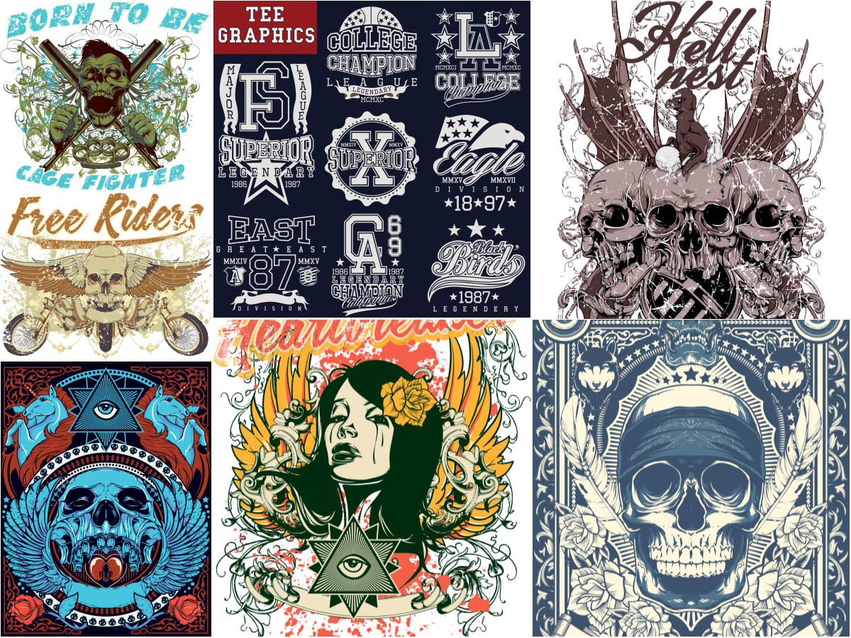 T-shirt designs with skulls and other