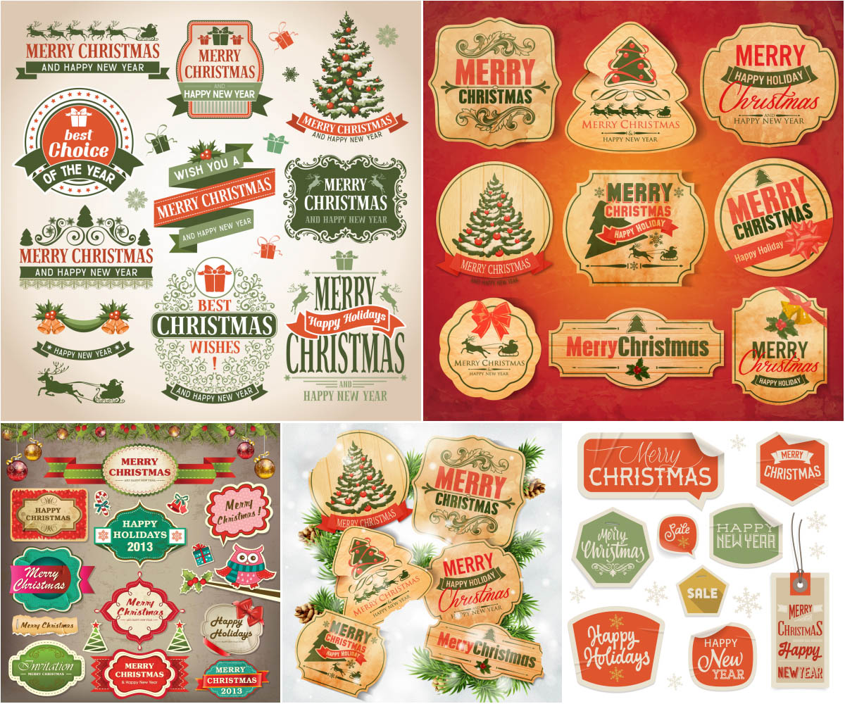 Vintage Christmas stickers templates