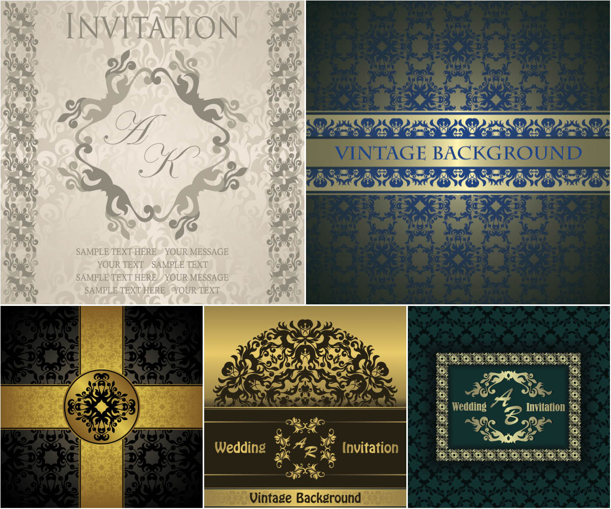 Wedding invitations and backgrounds in vintage style vector