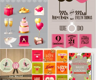 Wedding invitations templates and icons vector