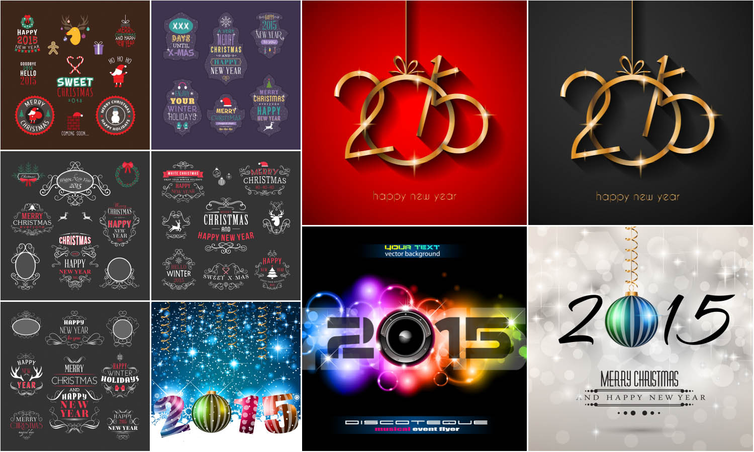 2015 New Year backgrounds and 2015 Xmas labels