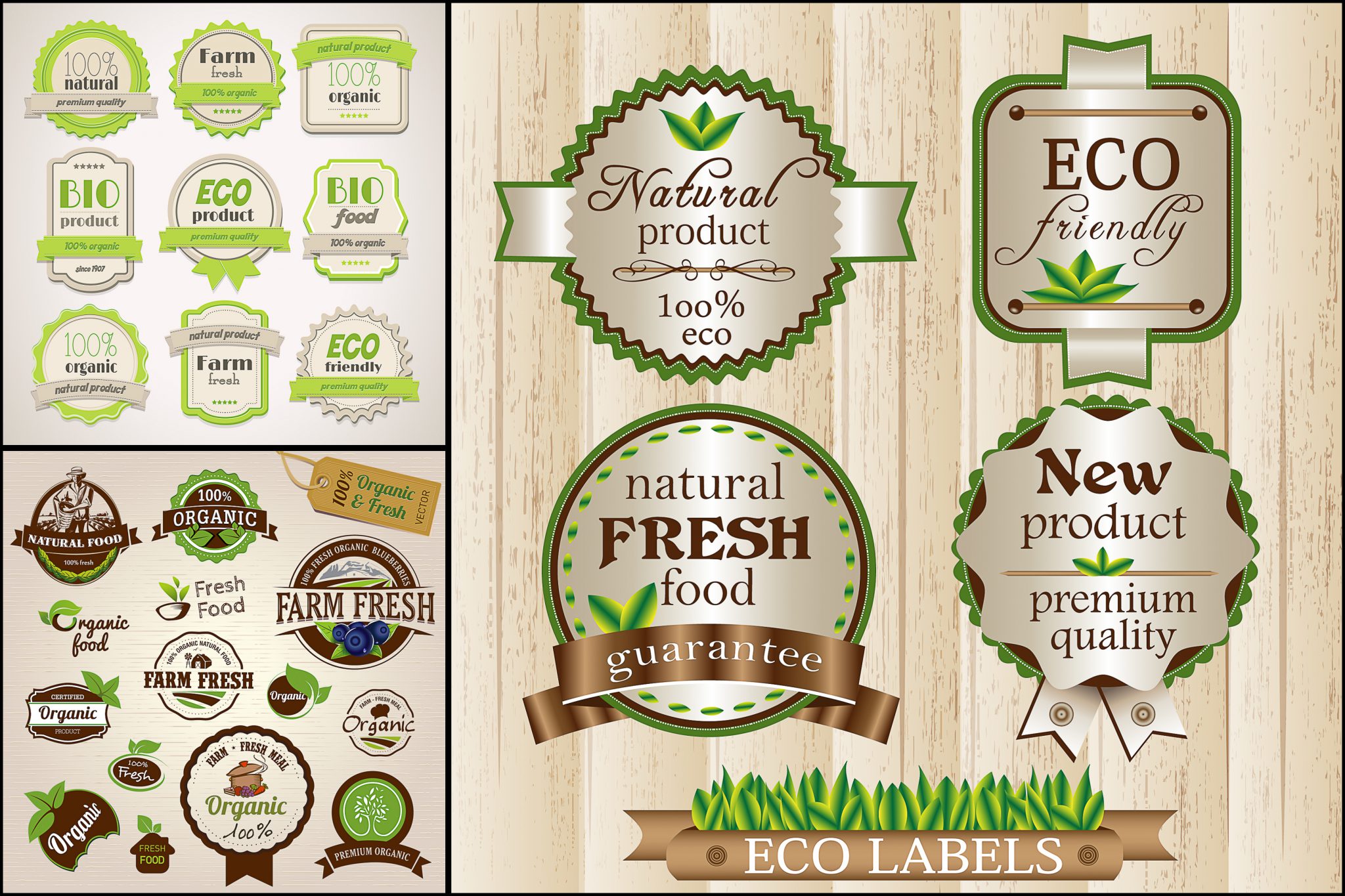Eco organic food labels vector