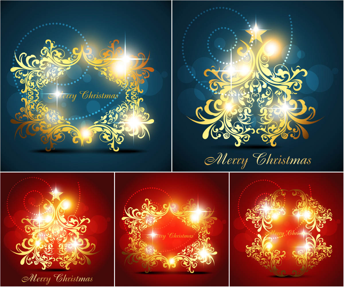 Floral golden Christmas backgrounds vectors