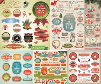 Merry Christmas labels and stickers vector set 2 2020 - 2021