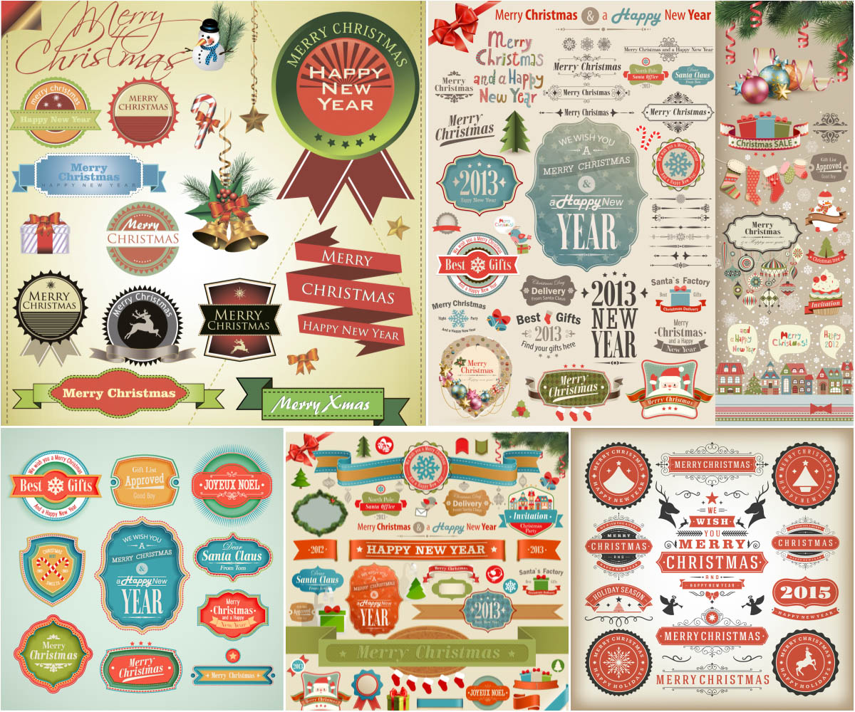 Merry Christmas labels and stickers vector set 2