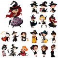 Witches, vampires, black cats, halloween theme vector