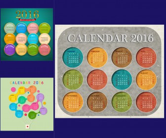 2016 calendar template with month in round frame vector