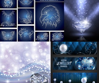 Backgrounds with diamonds and banners with jewels vector