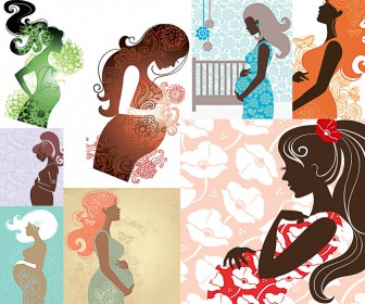 Colorful silhouette of pregnant woman vector