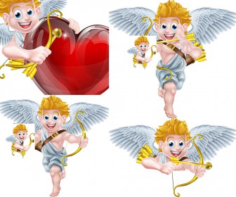 Cupid with bow arrow and wings vector