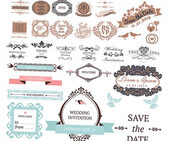 Decoration elements for wedding invitation vector