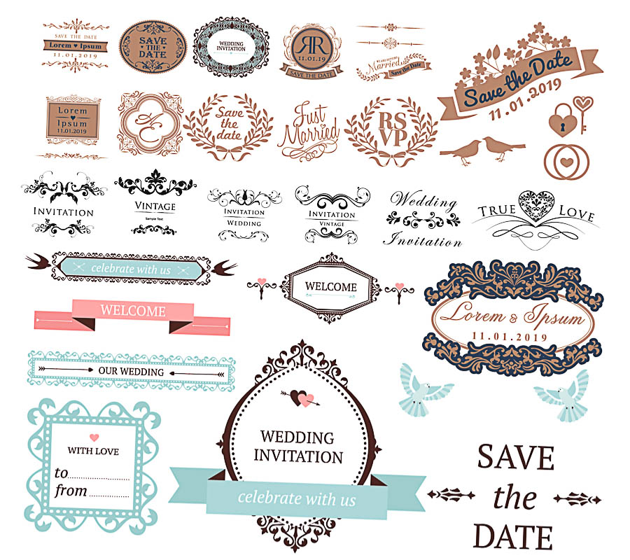 Decoration elements for wedding invitation vector