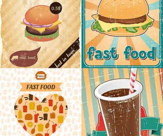 Fast food menu with burgers and drinks vector