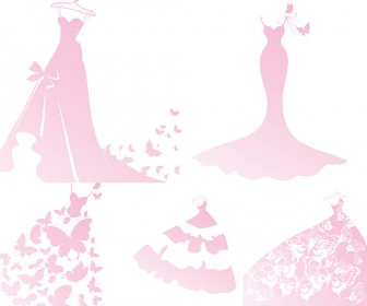 Pink wedding dress templates with butterfly vector