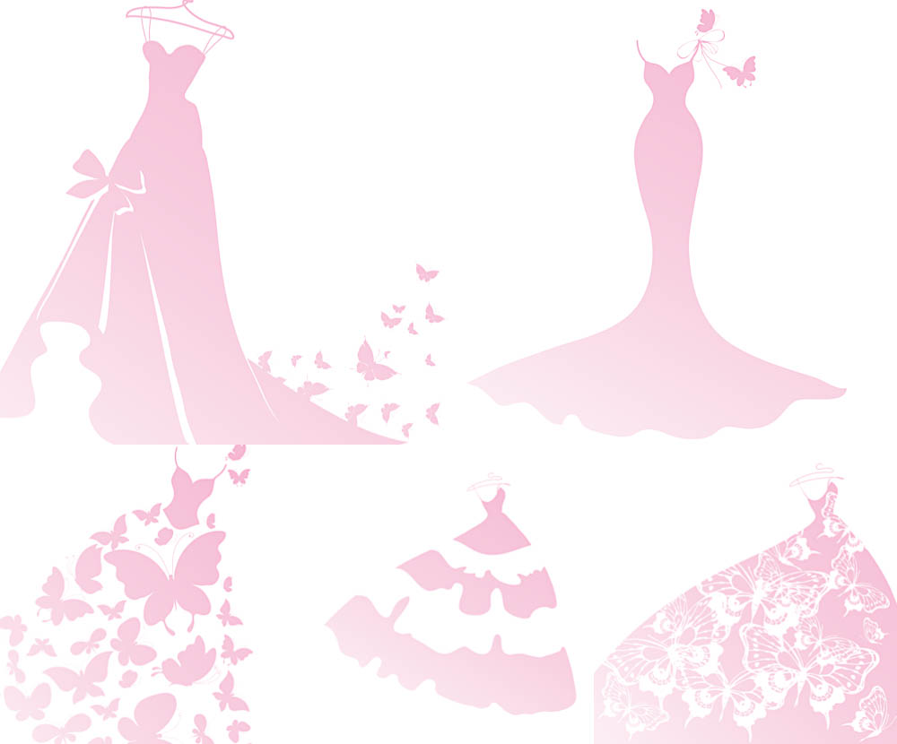 Pink wedding dress templates with butterfly vector 2018 – Free Download ...